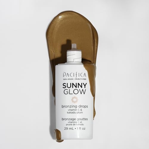 Pacifica Sunny Glow Liquid Face Bronzer Drops - Face Makeup Bronzing For Face & Cheeks for Instant Sun-Kissed Glow - Vitamin C & Glycolic Acid Infused Liquid Bronzer Illuminating Highlighting Clean