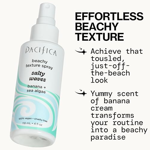 Pacifica Beauty, Salty Waves Texture Sea Salt Spray for Hair, Beachy Waves, Wavy Hair Products, Hydrating, Banana Scent, Curl Enhancing, Paraben Free, Sulfate Free, Vegan & Cruelty Free