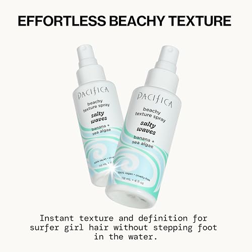 Pacifica Beauty, Salty Waves Texture Sea Salt Spray for Hair, Beachy Waves, Wavy Hair Products, Hydrating, Banana Scent, Curl Enhancing, Paraben Free, Sulfate Free, Vegan & Cruelty Free