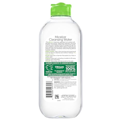 Garnier Micellar Water for Oily Skin, Facial Cleanser & Makeup Remover, Mattifying, For All Skin Types, Vegan, Cruelty Free, 13.5 Fl Oz (400mL), 2 Count