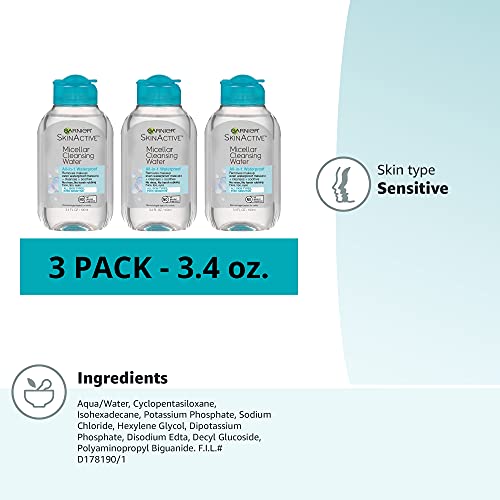 Garnier Micellar Water for Waterproof Makeup, Hydrating Facial Cleanser & Makeup Remover, Suitable for Sensitive Skin, Vegan, Cruelty Free, 13.5 Fl Oz (400mL), 2 Count