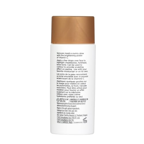 Pacifica Sunny Glow Liquid Face Bronzer Drops - Face Makeup Bronzing For Face & Cheeks for Instant Sun-Kissed Glow - Vitamin C & Glycolic Acid Infused Liquid Bronzer Illuminating Highlighting Clean