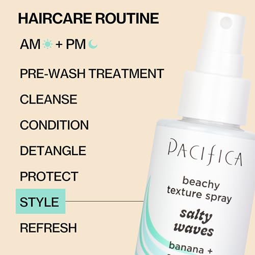 Pacifica Beauty, Salty Waves Texture Sea Salt Spray for Hair, Beachy Waves, Wavy Hair Products, Hydrating, Banana Scent, Curl Enhancing, Paraben Free, Sulfate Free, Vegan & Cruelty Free