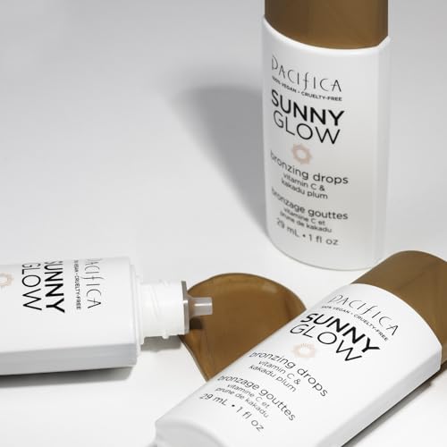 Pacifica Sunny Glow Liquid Face Bronzer Drops - Face Makeup Bronzing For Face & Cheeks for Instant Sun-Kissed Glow - Vitamin C & Glycolic Acid Infused Liquid Bronzer Illuminating Highlighting Clean