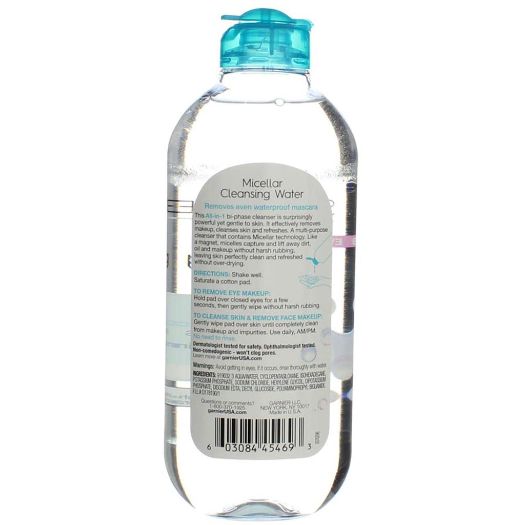 Garnier Micellar Water for Waterproof Makeup, Hydrating Facial Cleanser & Makeup Remover, Suitable for Sensitive Skin, Vegan, Cruelty Free, 13.5 Fl Oz (400mL), 2 Count