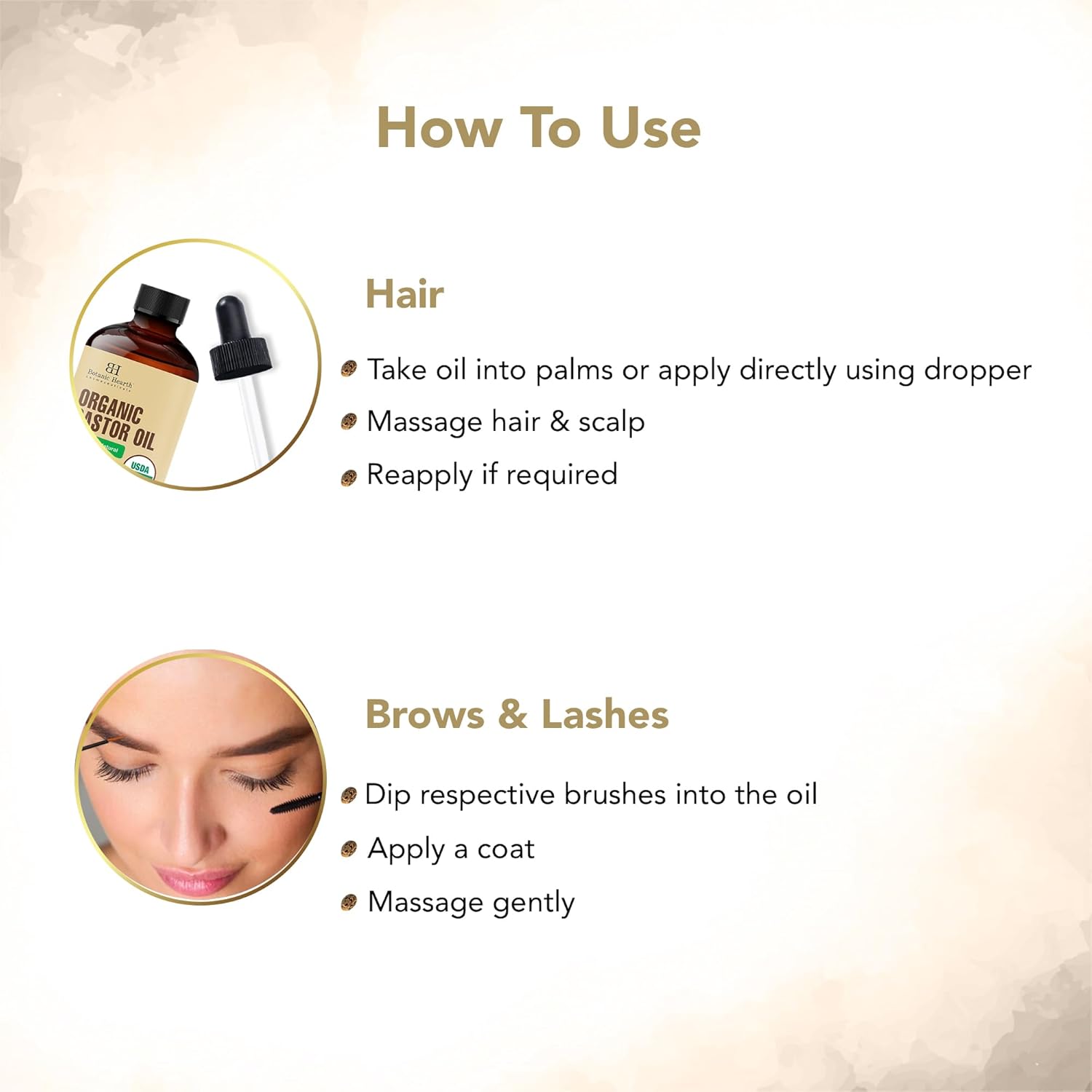 Botanic Hearth Castor Oil (2 Fl Oz) | Usda Organic | 100% Pure, Cold Pressed & Hexane Free | For Hair, Eyelashes, Eyebrows & Scalp Treatment | With Lash & Brow Brush