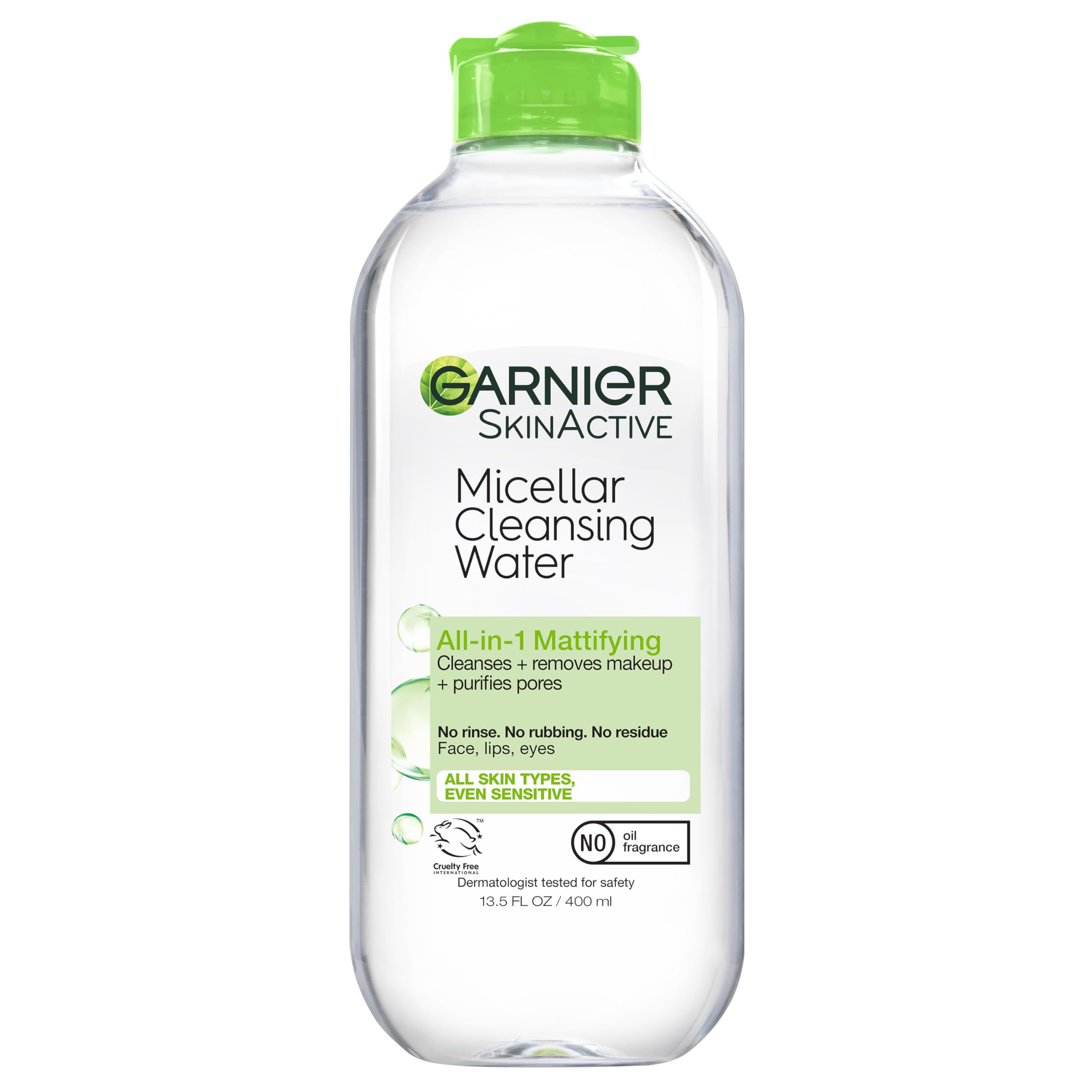 Garnier Micellar Water for Oily Skin, Facial Cleanser & Makeup Remover, Mattifying, For All Skin Types, Vegan, Cruelty Free, 13.5 Fl Oz (400mL), 2 Count