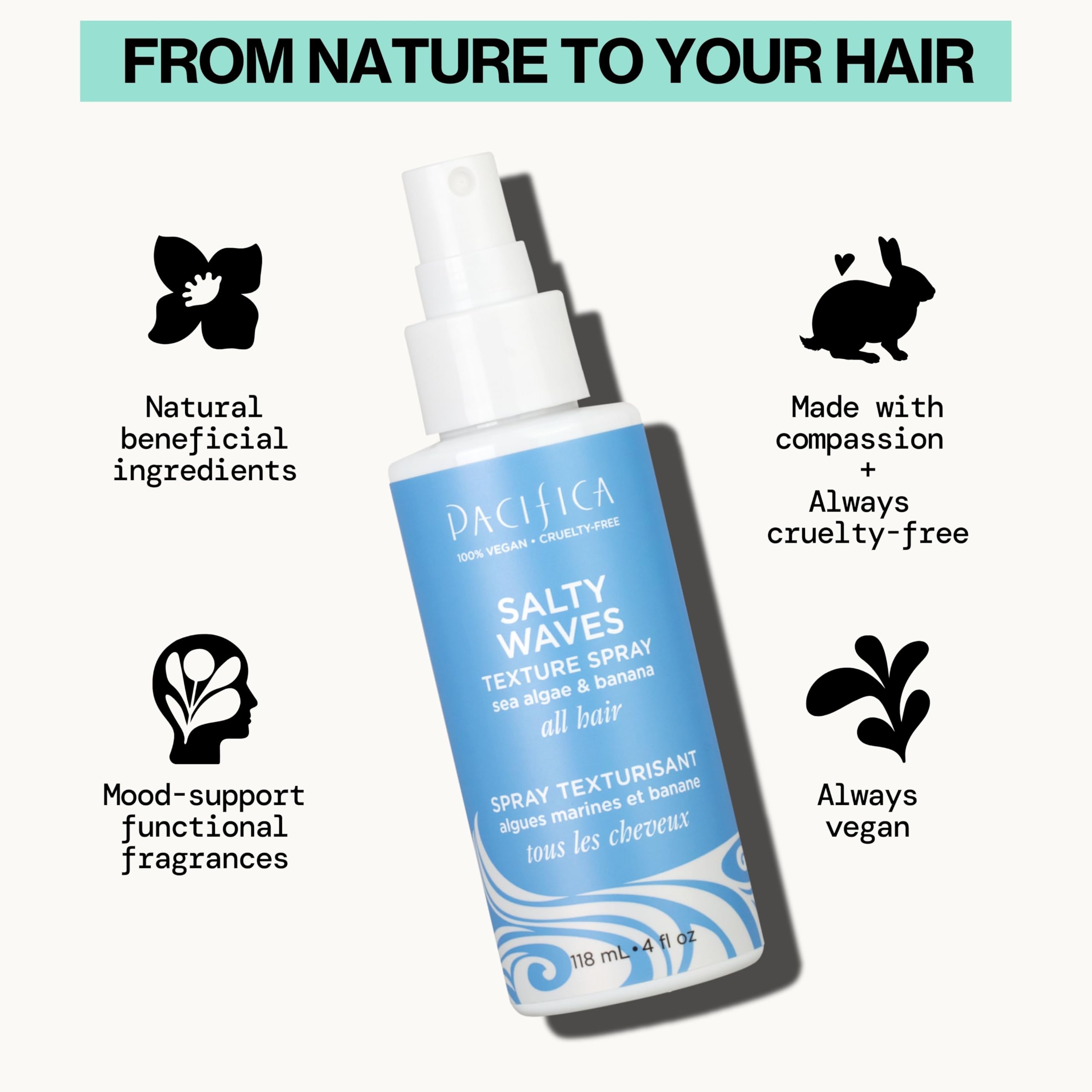 Pacifica Beauty, Salty Waves Texture Sea Salt Spray for Hair, Beachy Waves, Wavy Hair Products, Hydrating, Banana Scent, Curl Enhancing, Paraben Free, Sulfate Free, Vegan & Cruelty Free