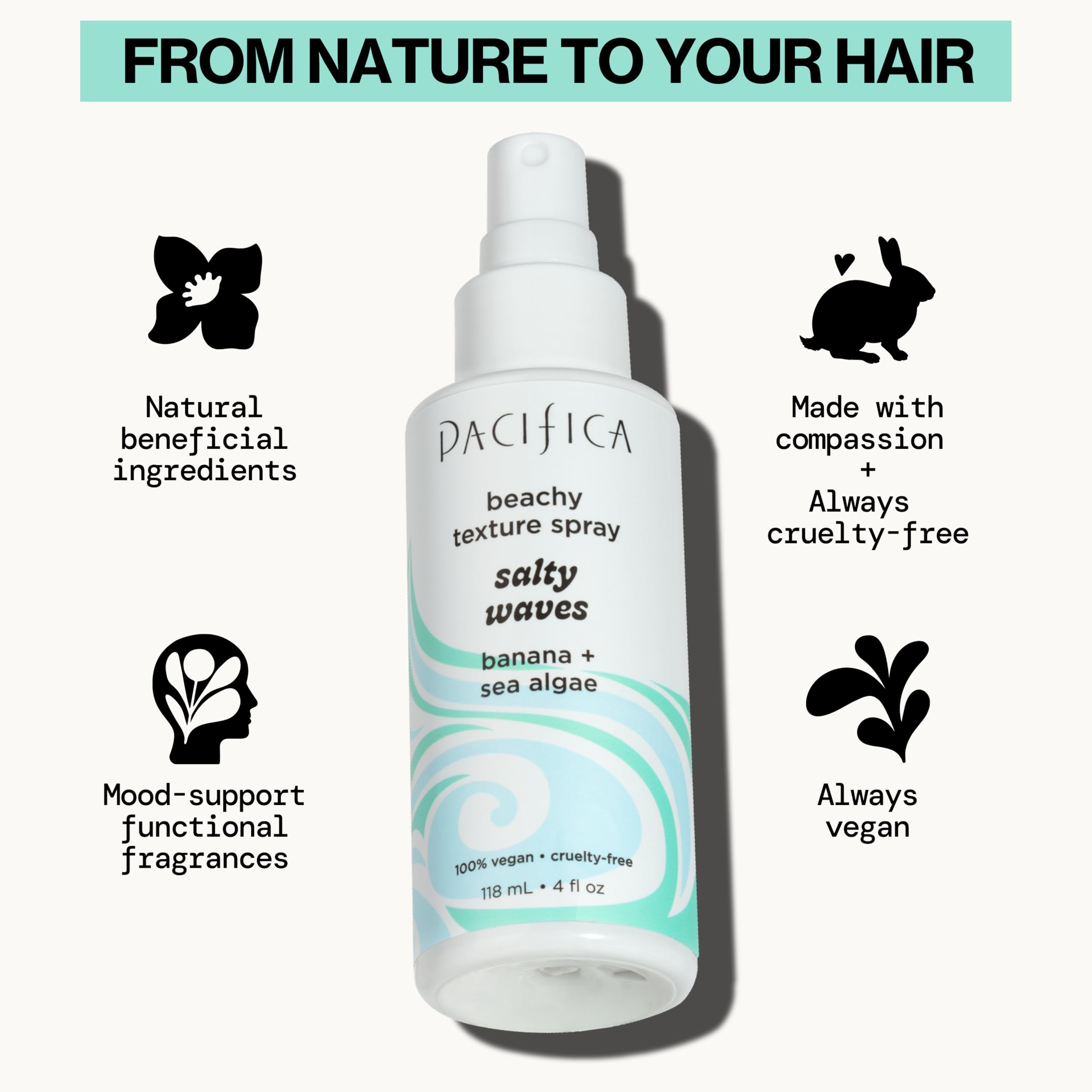 Pacifica Beauty, Salty Waves Texture Sea Salt Spray for Hair, Beachy Waves, Wavy Hair Products, Hydrating, Banana Scent, Curl Enhancing, Paraben Free, Sulfate Free, Vegan & Cruelty Free