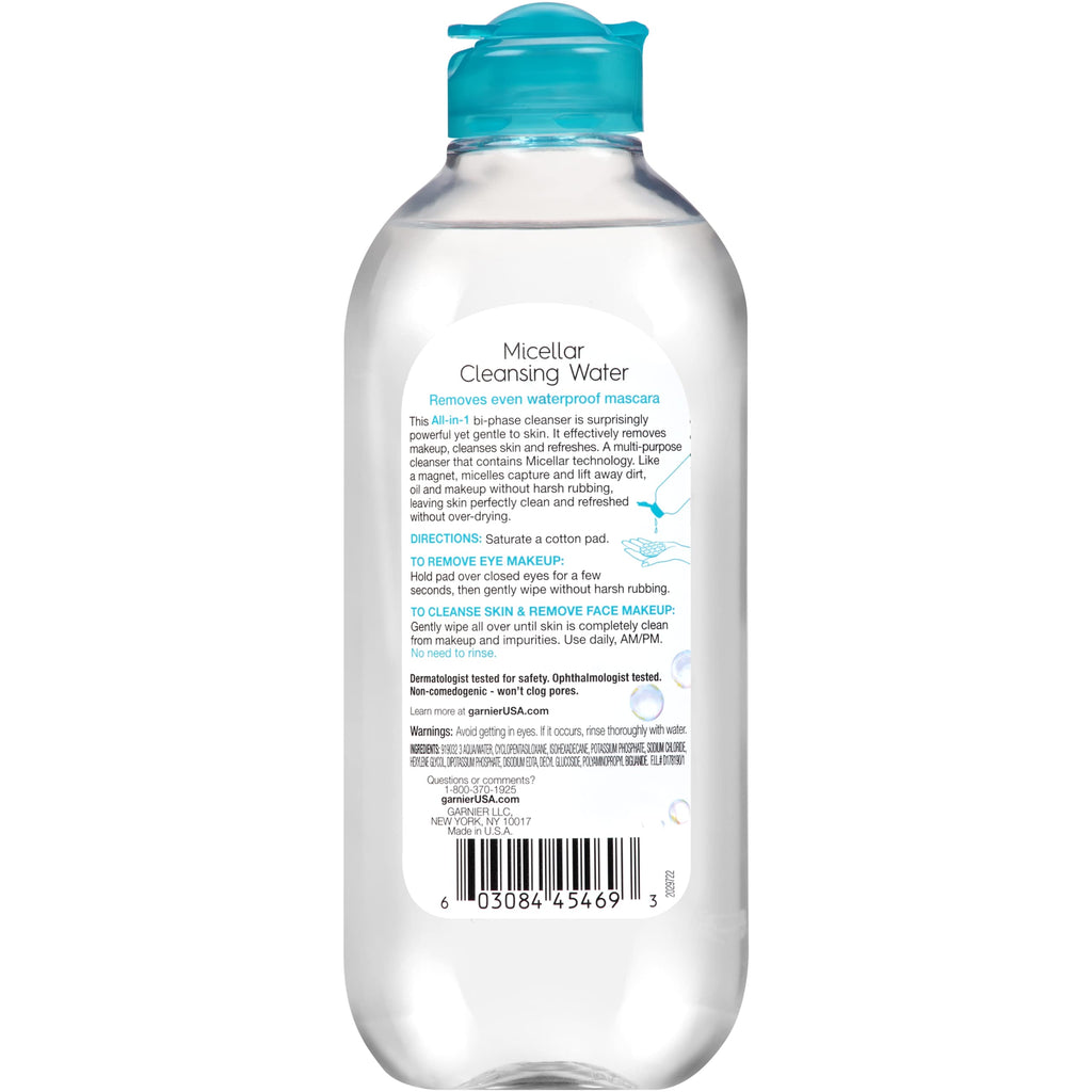 Garnier Micellar Water for Waterproof Makeup, Hydrating Facial Cleanser & Makeup Remover, Suitable for Sensitive Skin, Vegan, Cruelty Free, 13.5 Fl Oz (400mL), 2 Count