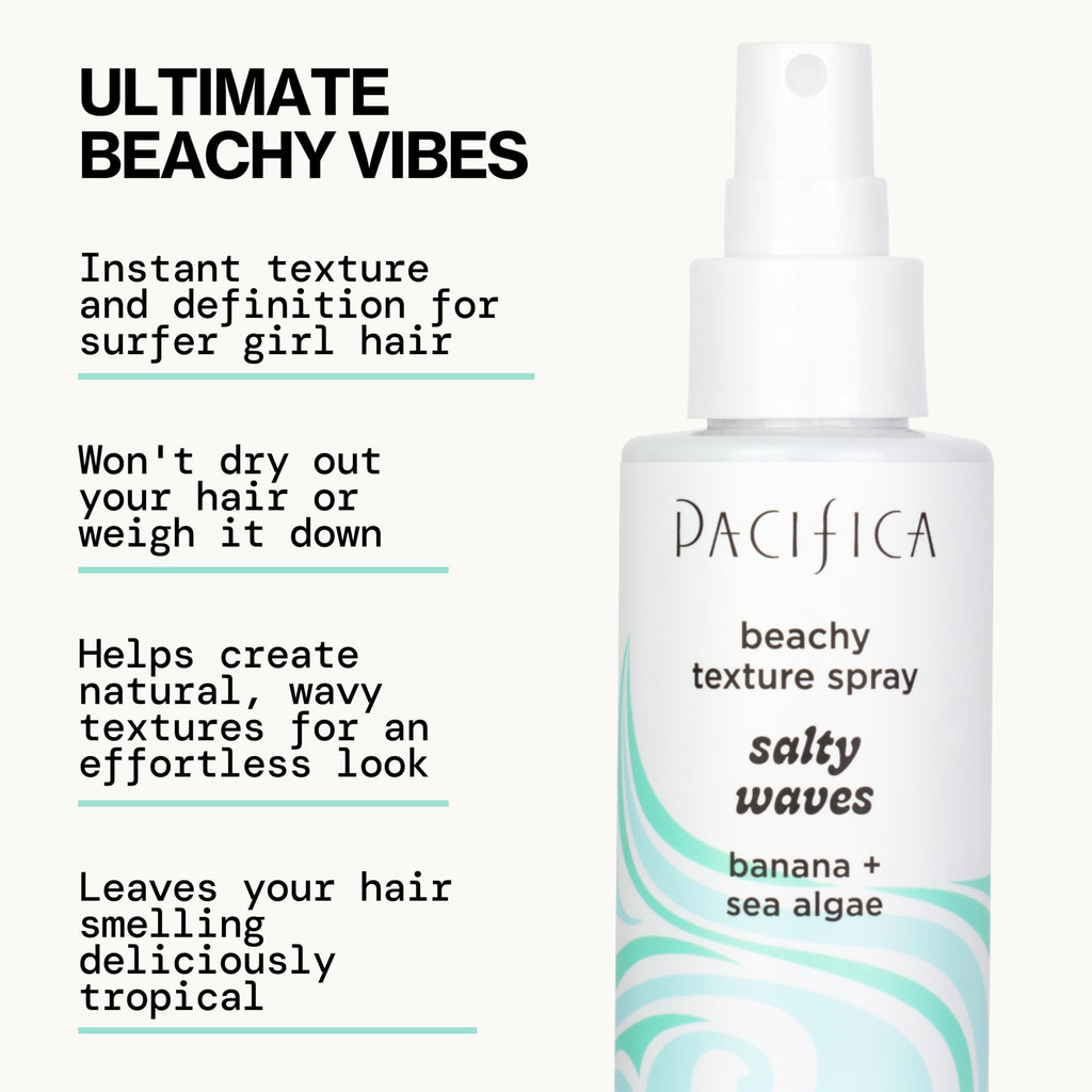 Pacifica Beauty, Salty Waves Texture Sea Salt Spray for Hair, Beachy Waves, Wavy Hair Products, Hydrating, Banana Scent, Curl Enhancing, Paraben Free, Sulfate Free, Vegan & Cruelty Free