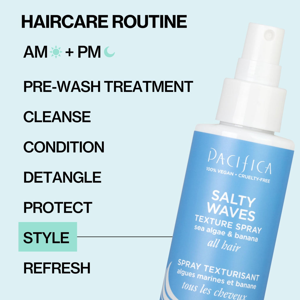 Pacifica Beauty, Salty Waves Texture Sea Salt Spray for Hair, Beachy Waves, Wavy Hair Products, Hydrating, Banana Scent, Curl Enhancing, Paraben Free, Sulfate Free, Vegan & Cruelty Free