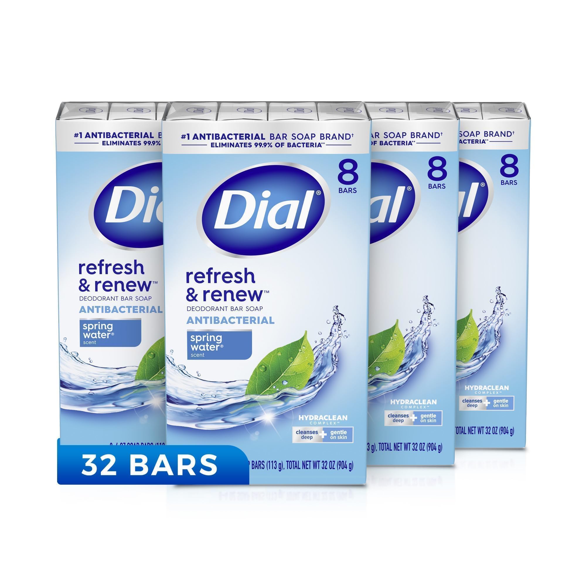 Dial Antibacterial Deodorant Bar Soap, Advanced Clean, Gold, 4 Oz, 32 Bars