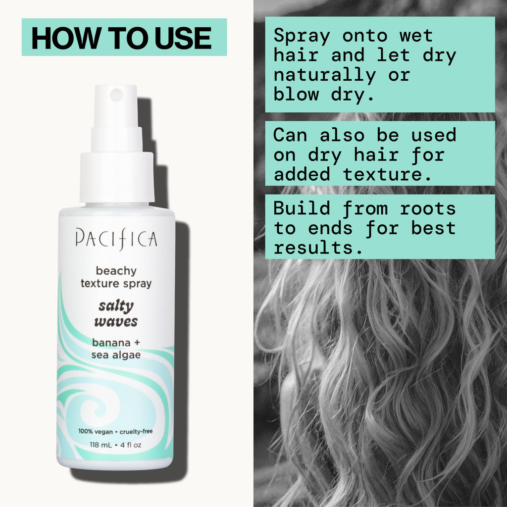 Pacifica Beauty, Salty Waves Texture Sea Salt Spray for Hair, Beachy Waves, Wavy Hair Products, Hydrating, Banana Scent, Curl Enhancing, Paraben Free, Sulfate Free, Vegan & Cruelty Free