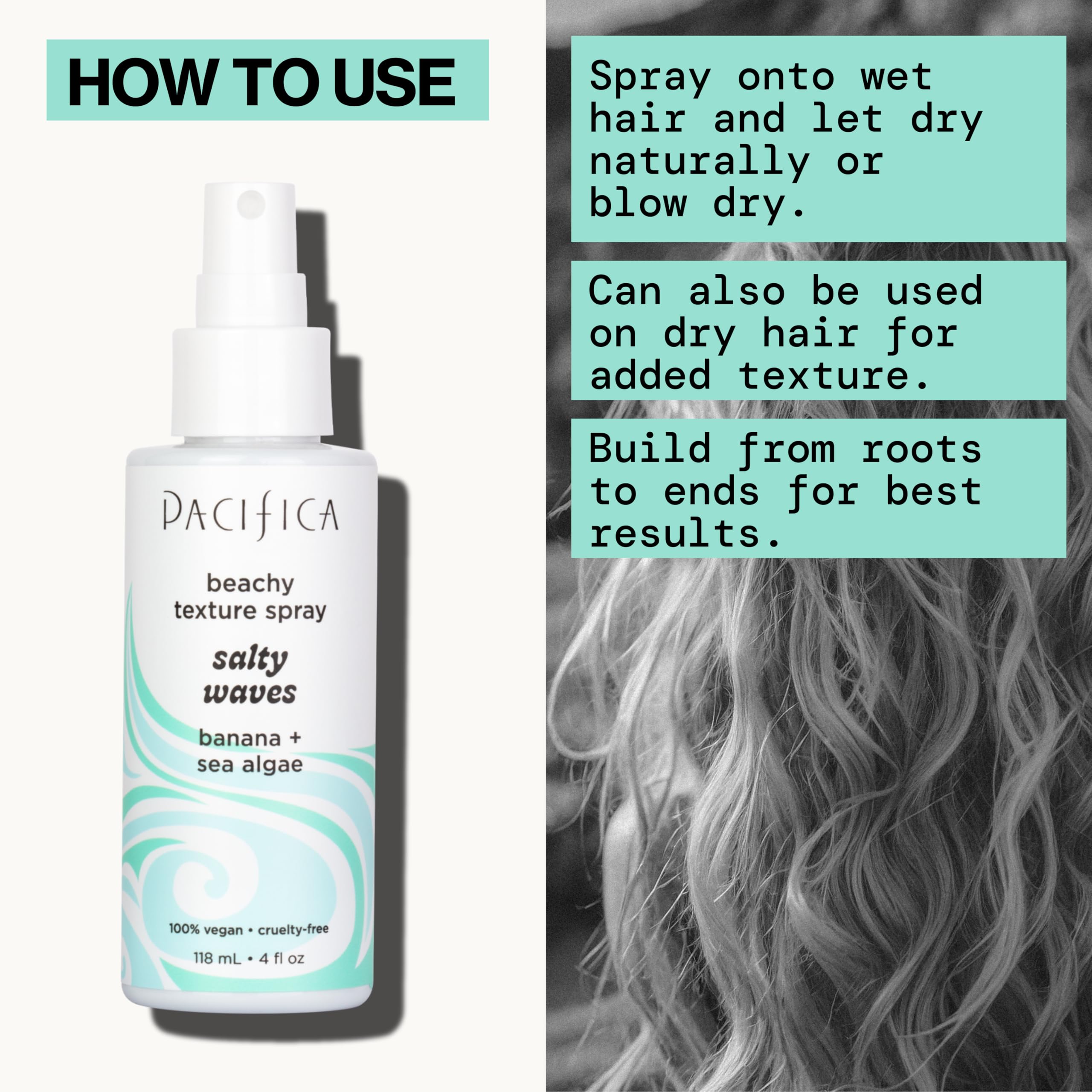 Pacifica Beauty, Salty Waves Texture Sea Salt Spray for Hair, Beachy Waves, Wavy Hair Products, Hydrating, Banana Scent, Curl Enhancing, Paraben Free, Sulfate Free, Vegan & Cruelty Free