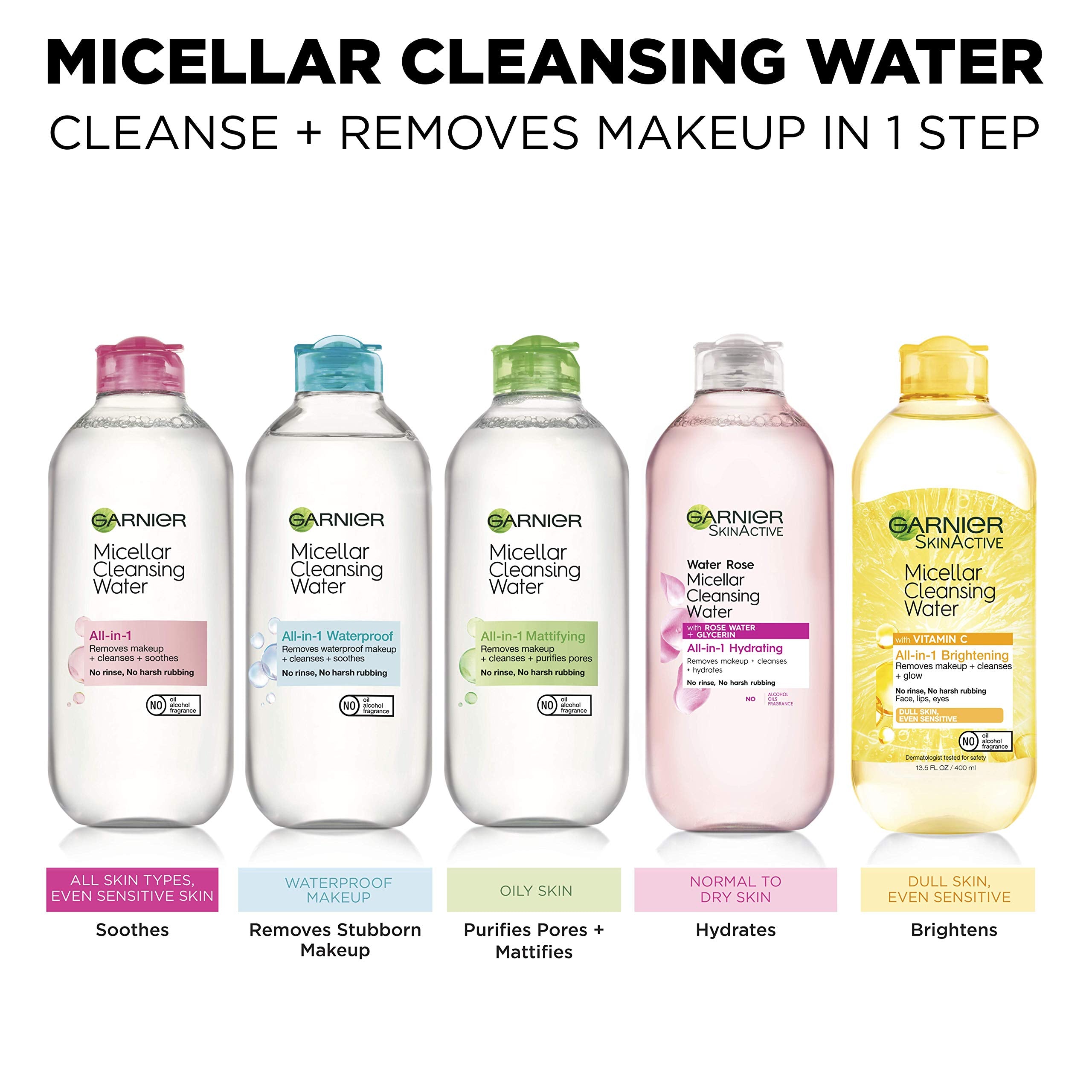 Garnier Micellar Water for Waterproof Makeup, Hydrating Facial Cleanser & Makeup Remover, Suitable for Sensitive Skin, Vegan, Cruelty Free, 13.5 Fl Oz (400mL), 2 Count